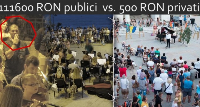 Pe constănțeni îi fraierești cum vrei… ete ce elegant fumează organizatorul deasupra orchestrei…