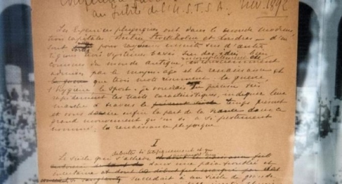 Manifestul lui Pierre de Coubertin, vândut la licitaţie săptămâna viitoare / Sotheby’s estimează că documentul va fi cumpărat cu un milion de dolari – Alte sporturi