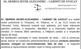 ANUNT – Dr. SBÂRNĂ SEVER-ALEXANDRU – CABINET DE AVOCAT