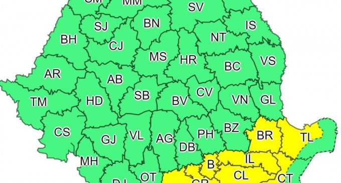 Cod galben de ninsori, luni, în 8 județe din Muntenia și Dobrogea – Esential
