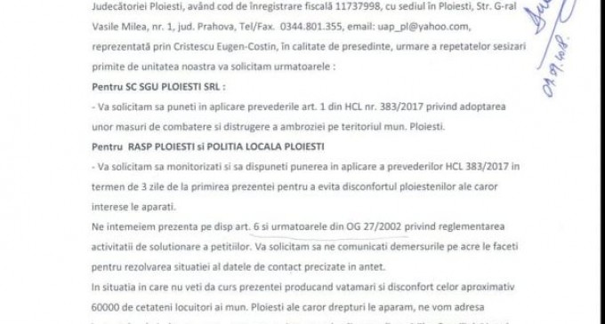 „Urmare a adresei dumneavoastra ref/170/2021, inregistrata la institutia noastra sub nr 419/15.06.2021 si repartizata Biroului Protectia Mediului la data de 17.06.2021” – Ziarul Incisiv de Prahova