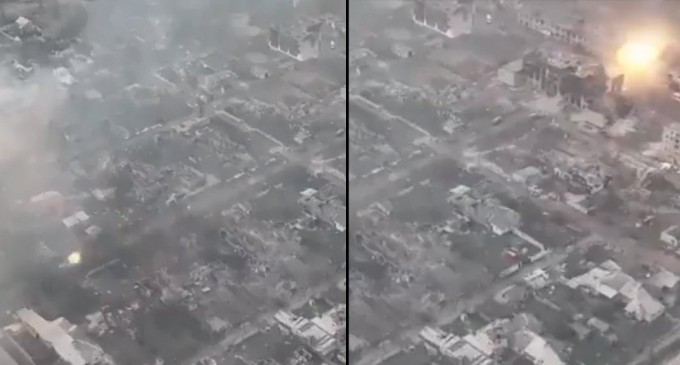 VIDEO Lovitura spectaculoasă a unui tanc ucrainean ce distruge o blindată după ce trage printr-o clădire