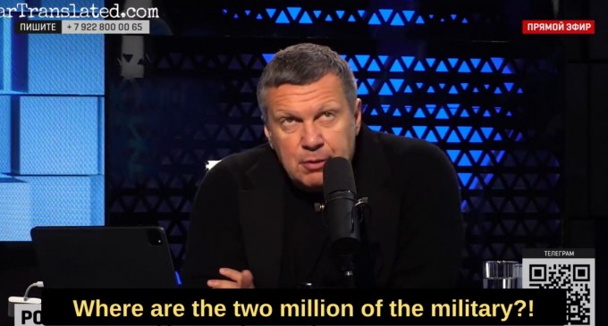 VIDEO Vladimir Soloviov, nervos că nu îi iese aritmetica: „Unde e a doua armată a lumii?”