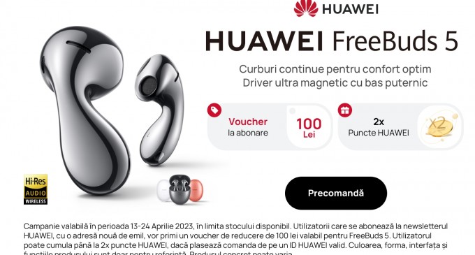 HUAWEI FreeBuds 5: căști true wireless elegante, cu potrivire perfectă în ureche și o calitate uimitoare a sunetului