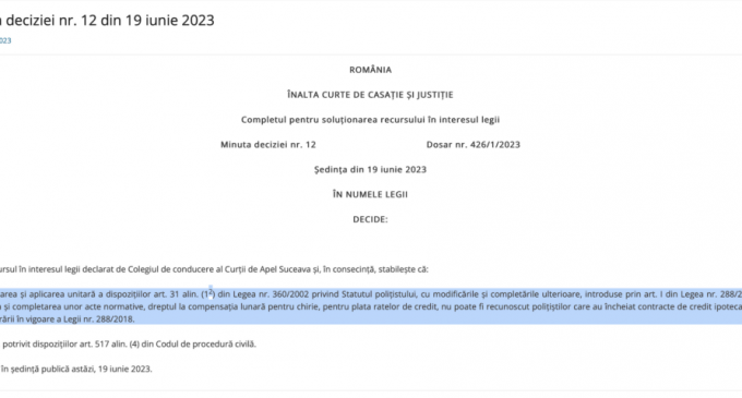 Decizia pronunțată de Înalta Curte de Casație și Justiție va avea impact major asupra acestor cazuri și va influența drepturile tuturor polițiștilor, militarilor și  magistraților – Ziarul Incisiv de Prahova