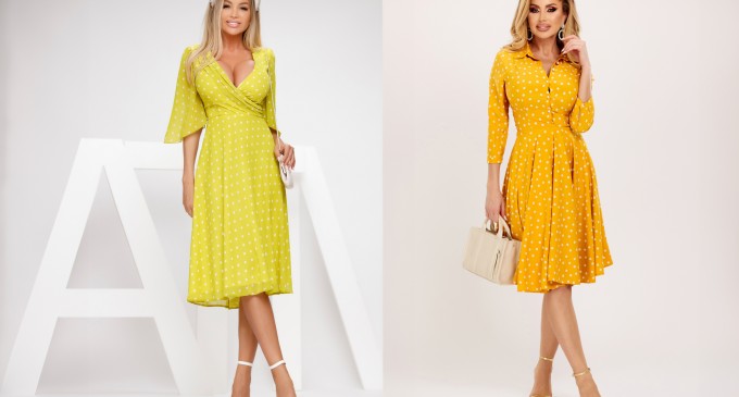 Rochia midi galbenă cu buline