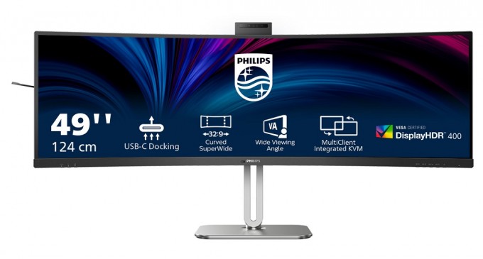 Noul monitor Philips 49B2U5900CH echipat cu indicator Busylight și cameră web cu funcția Windows Hello™ deschide noi oportunități de colaborare la locul de muncă.