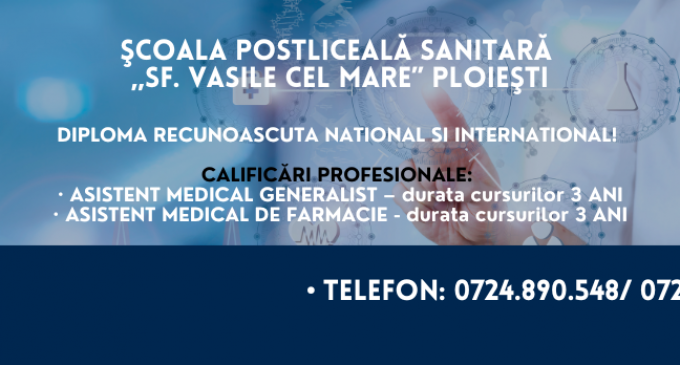 ### Înscrieri la Școala Postliceală Sanitară „Sf. Vasile cel Mare” Ploiești pentru Anul Școlar 2024-2025